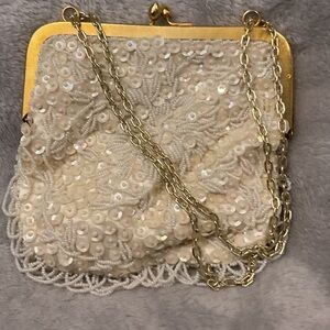 Elegant White Beaded Clutch